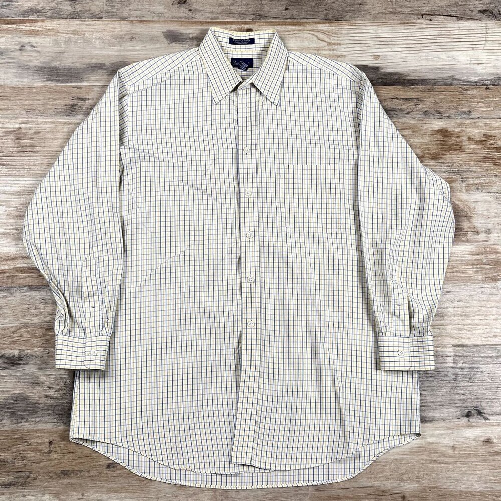 Paul Fredrick Finest 80s 2 Ply Cotton Pinpoint Yellow Dress Shirt Size 16.5 33